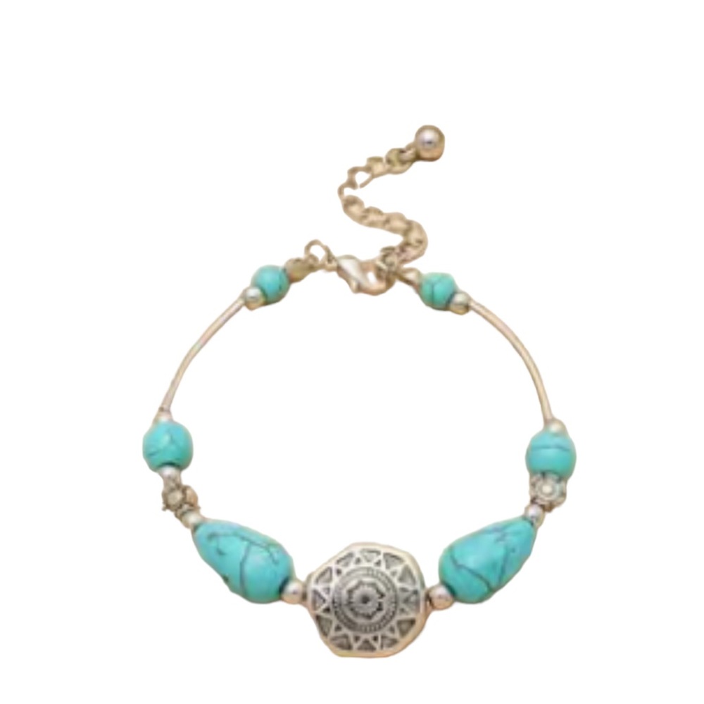 Boho Style Silver and Turquoise Adjustable Bracelet